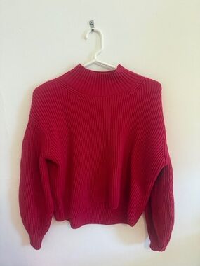 Anthropologie Red Ribbed Mock Sweater